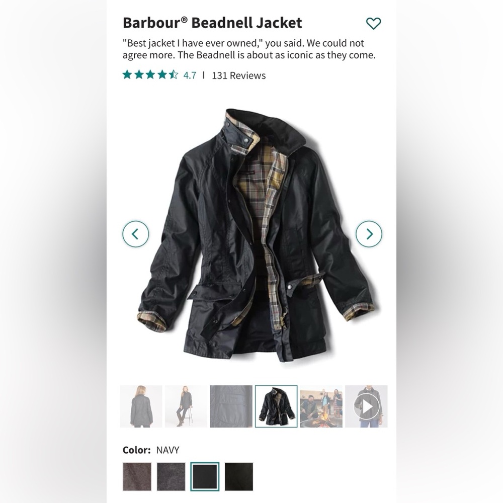 Size US6 women’s navy Barbour jacket